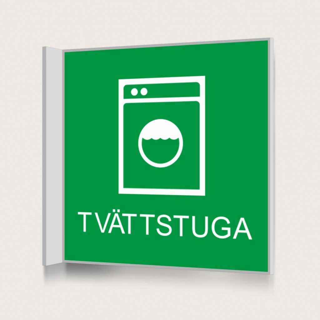 Flaggskylt Tvättstuga Grön 150 x 150 mm