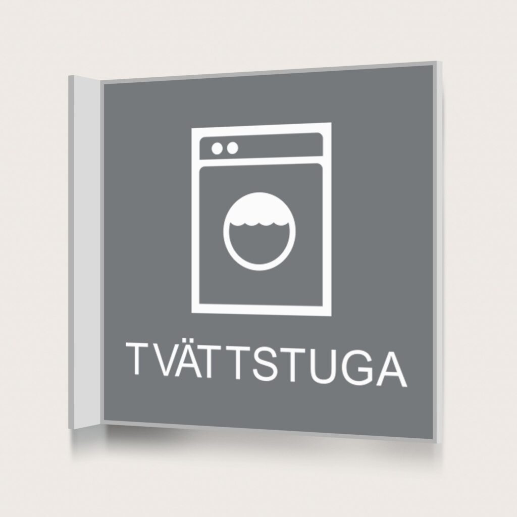 Flaggskylt Tvättstuga Grå 150 x 150 mm