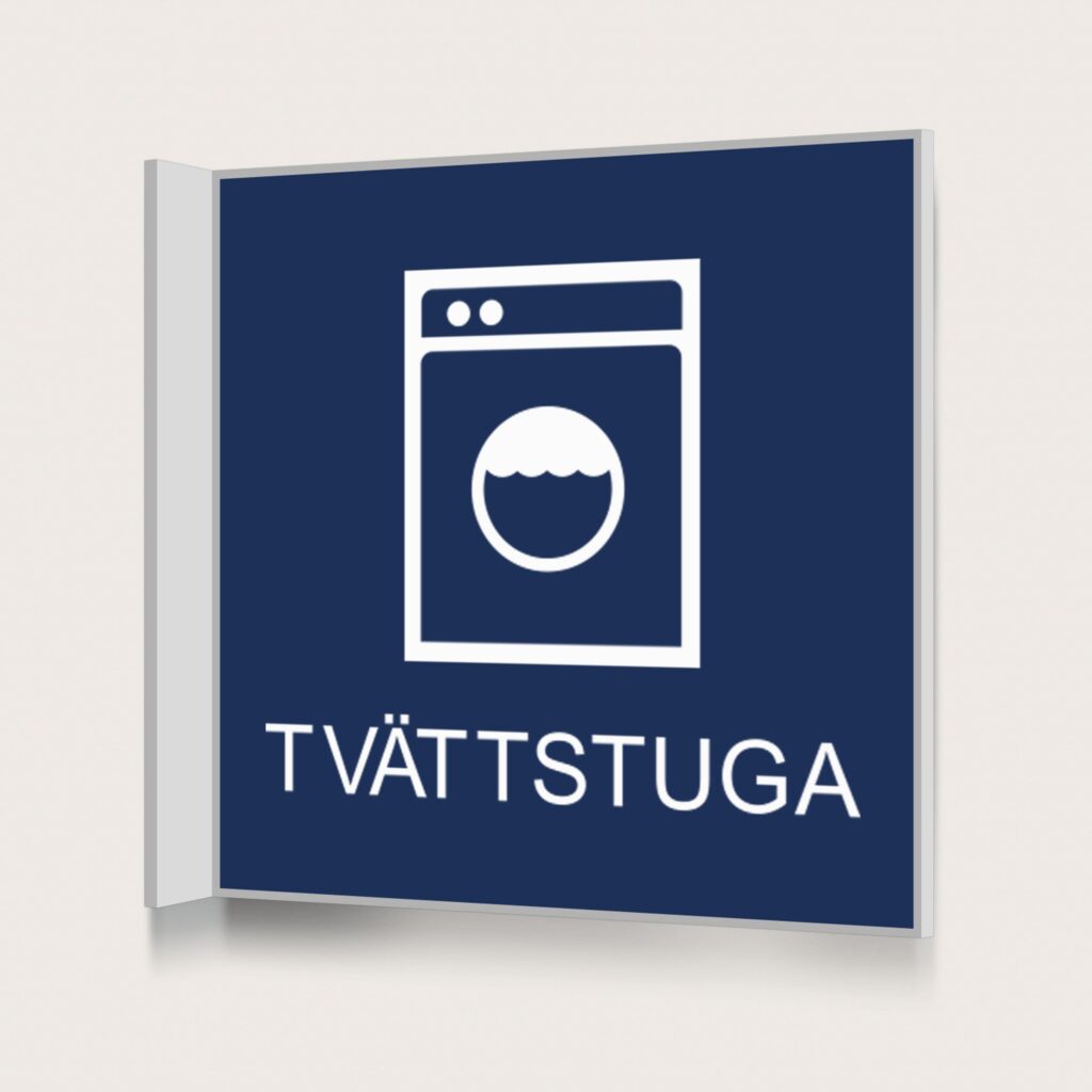 Flaggskylt Tvättstuga Mörkblå 150 x 150 mm