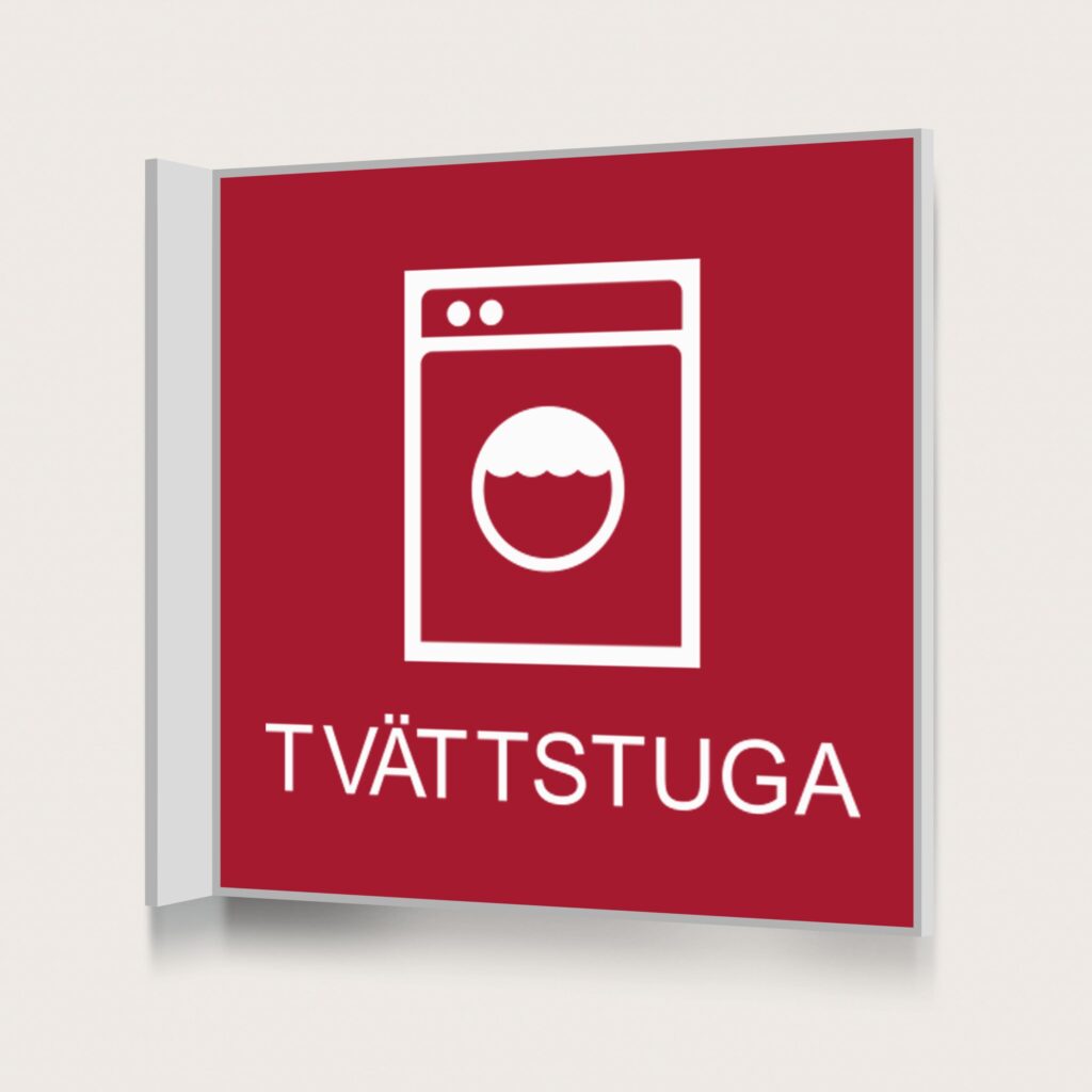 Flaggskylt Tvättstuga Röd 150 x 150 mm