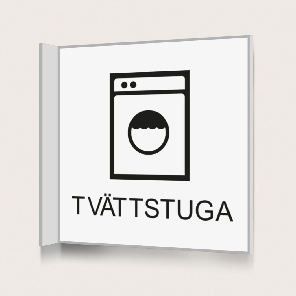 Flaggskylt Tvättstuga Vit 150 x 150 mm