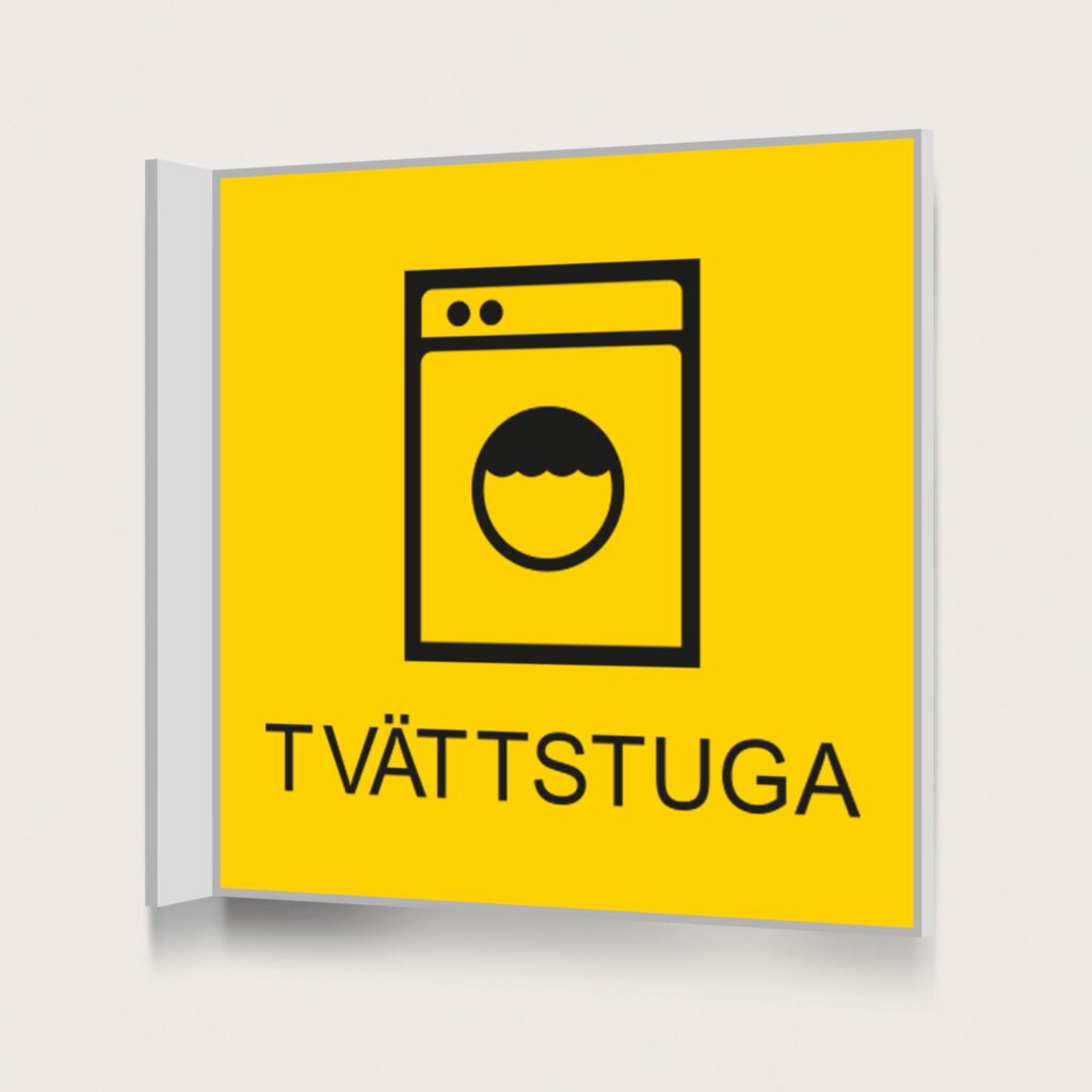 Flaggskylt Tvättstuga Gul 150 x 150 mm