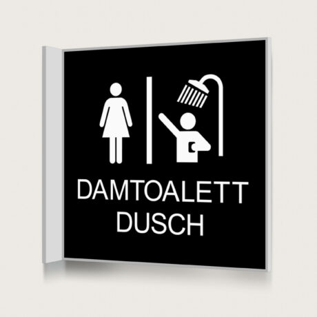 Svart flaggskylt Damtoalett Dusch