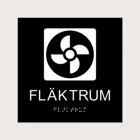 Taktilt Piktogram med text Fläktrum svart raka hörn