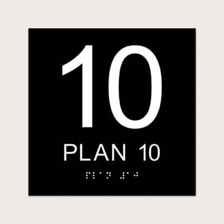 Taktilt Piktogram med text Plan 10 svart raka hörn