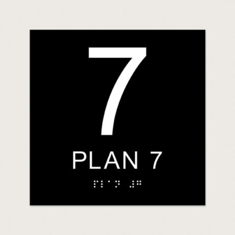 Taktilt Piktogram med text Plan 7 svart raka hörn