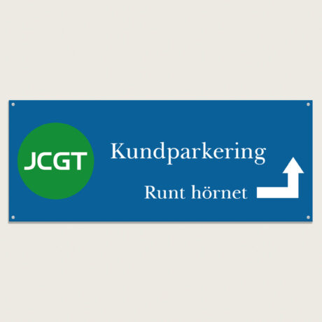 Parkeringsskylt Kundparkering runt hörnet