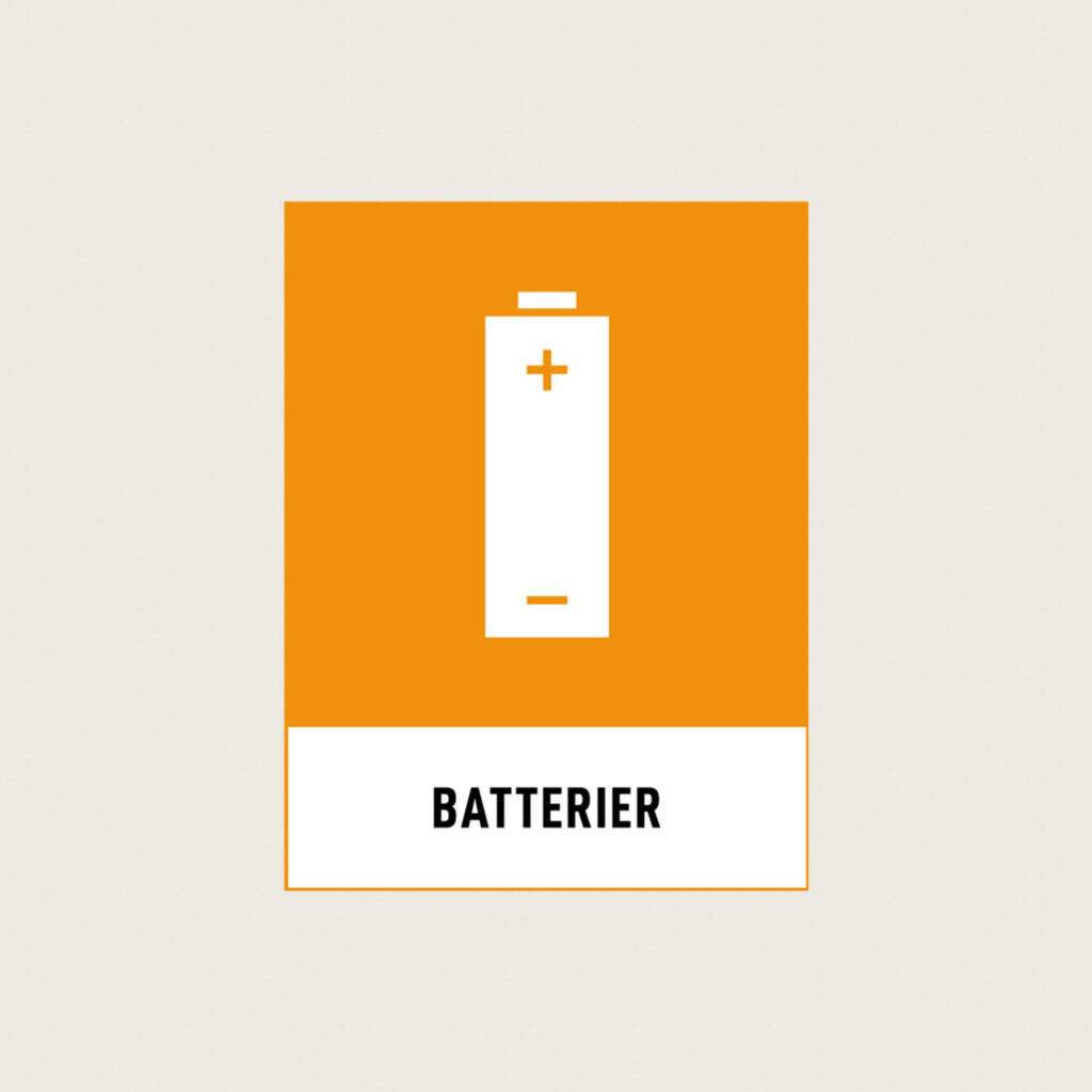 Återvinningsskylt Batterier orange