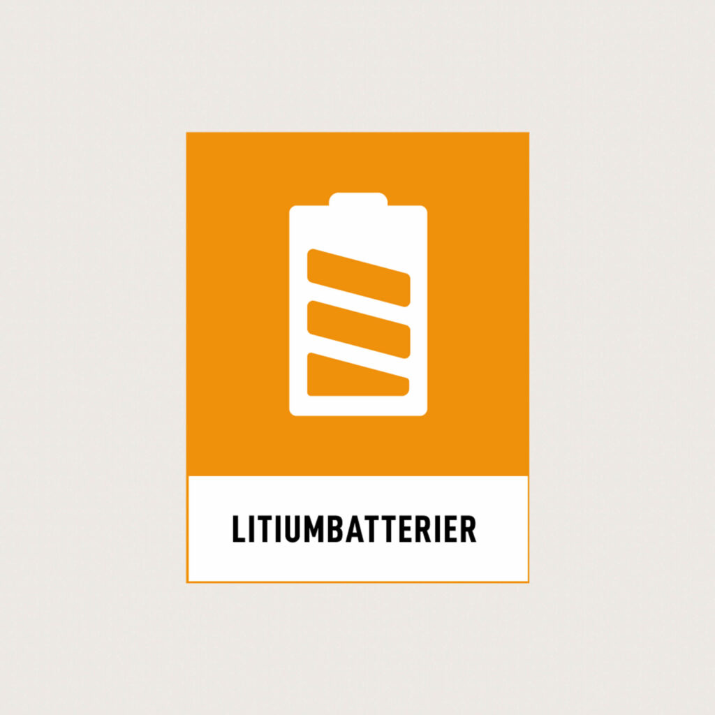 Återvinningsskylt Litiumbatterier orange