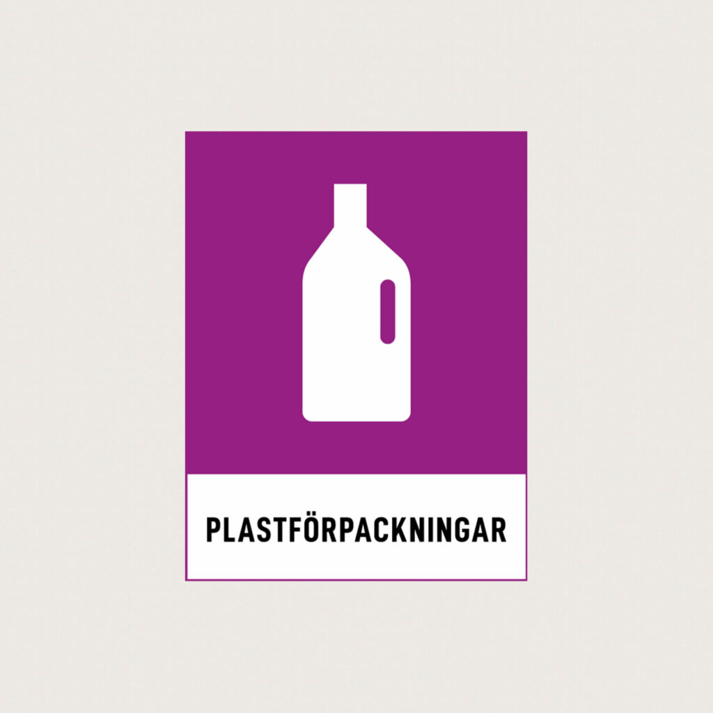 Återvinningsskylt Plastförpackningar lila