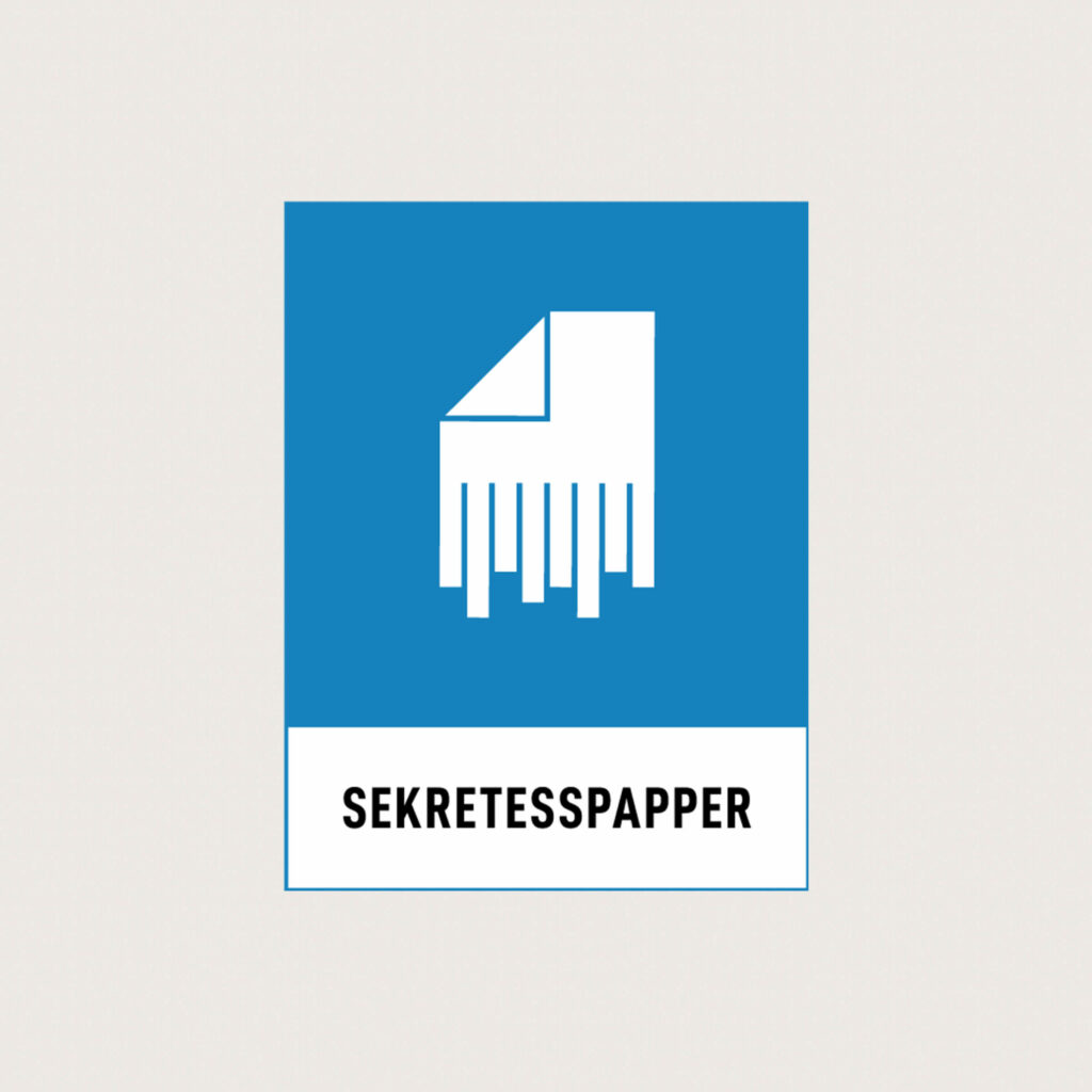 Återvinningsskylt Sekretesspapper blå