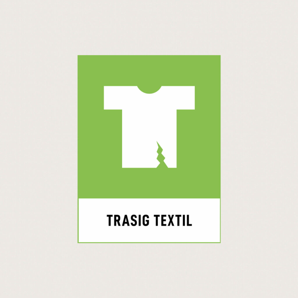 Återvinningsskylt Trasig textil limegrön