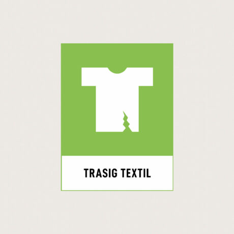 Återvinningsskylt Trasig textil limegrön
