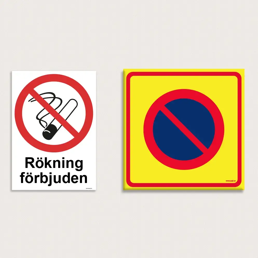 Förbudsskyltar parkering och rökning