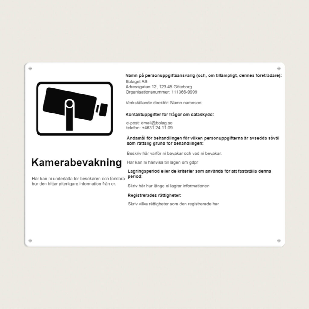 Skylt Kamerabevakning GDPR