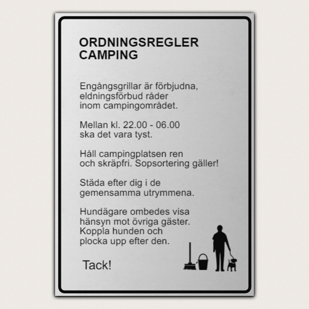 ordningsregler campingskylt