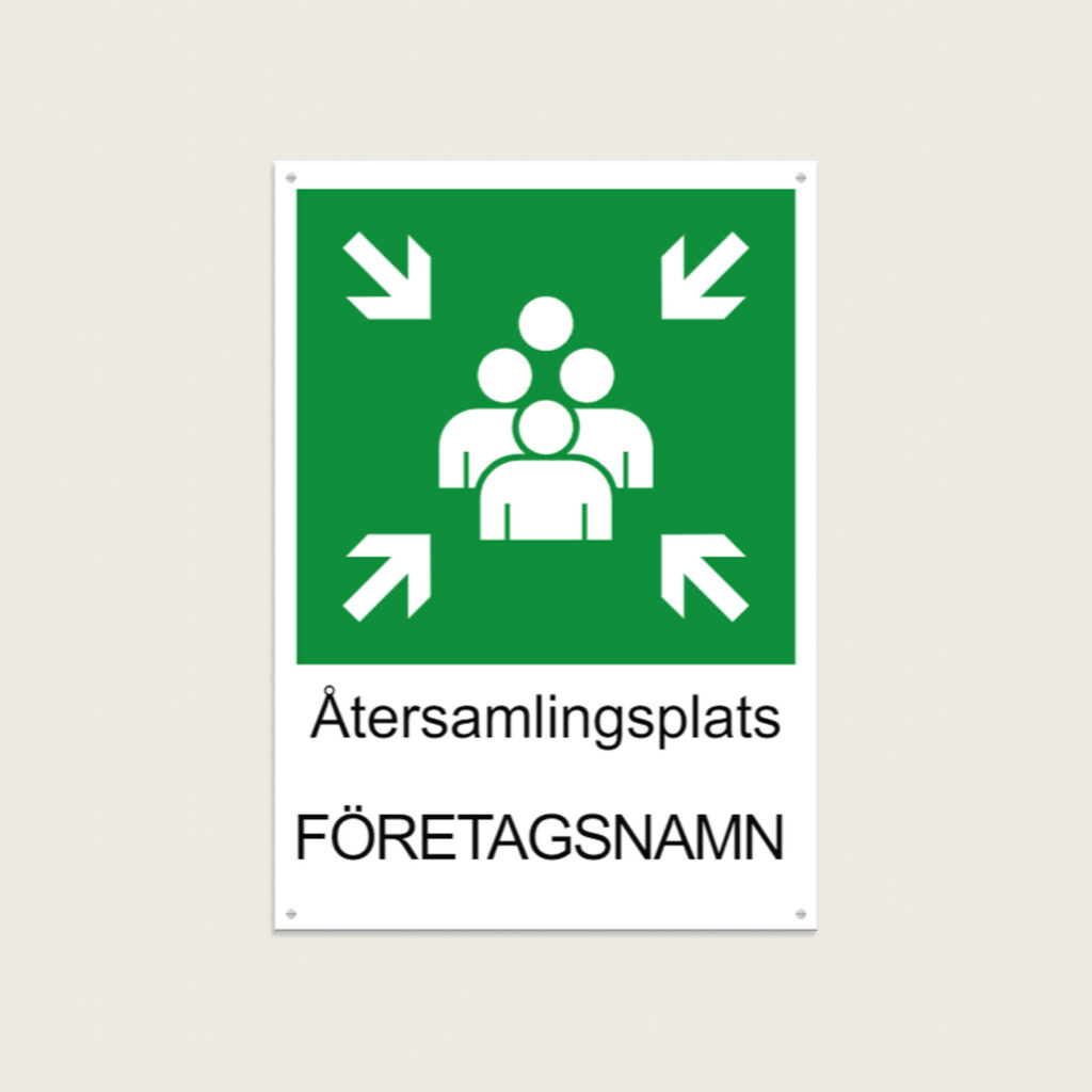 Återsamlingsplatsskylt A4 med företagsnamn