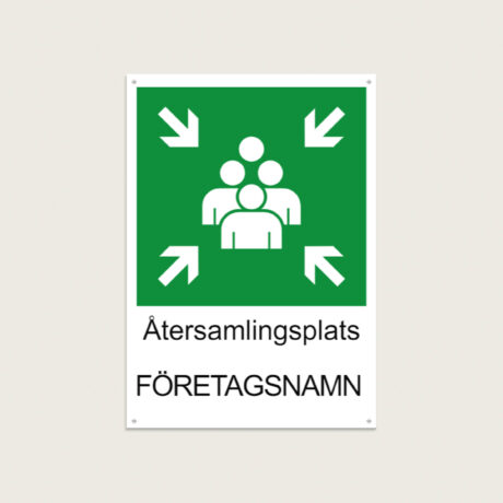 Återsamlingsplatsskylt A4 med företagsnamn