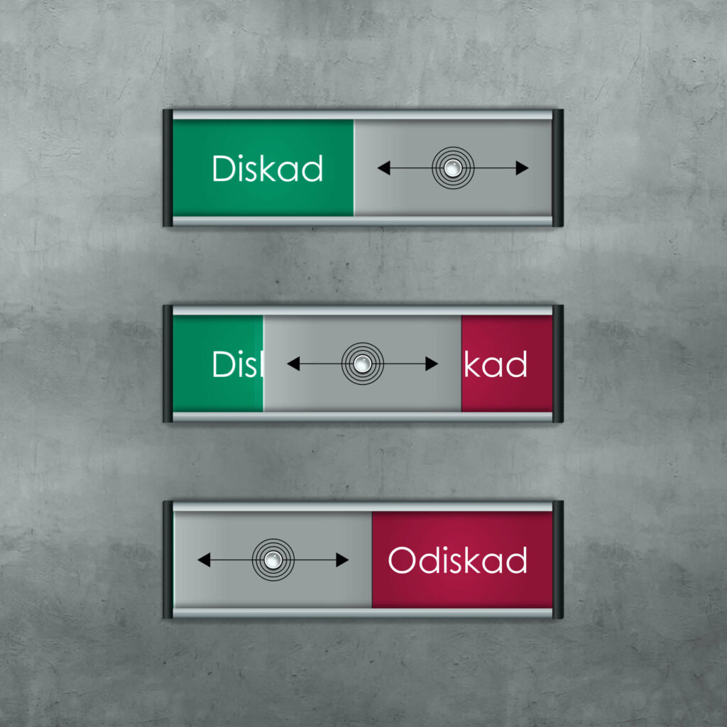 Diskade Odiskade skyltar 100 x 31 mm