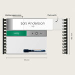 Rumsfunktionsskylt med whiteboard och ledigt upptaget funktion