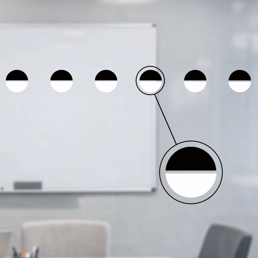 jcgt5402 Kontrastmarkering glasparti vit svart halvcirklar 50mm