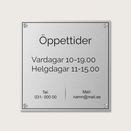 öppettider skylt aluminium 200 x 200