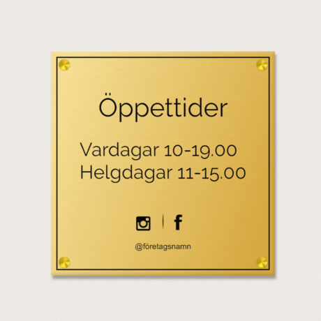 öppettider skylt mässing 200 x 200