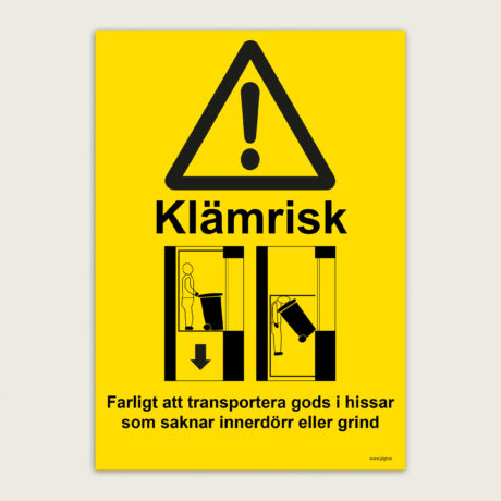 Varningsskylt Klämrisk i hiss jcgt1482