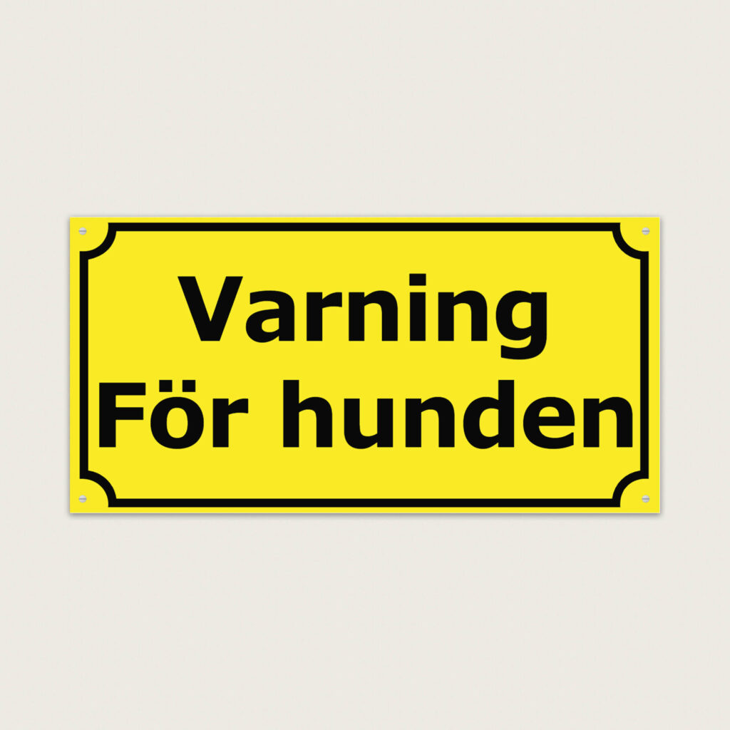 Gul skylt Varning för hunden i plast 300 x 150 mm