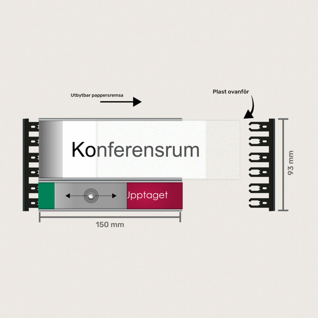 Rumsskylt med ledigt/upptaget funktion med utbytbar pappersremsa.