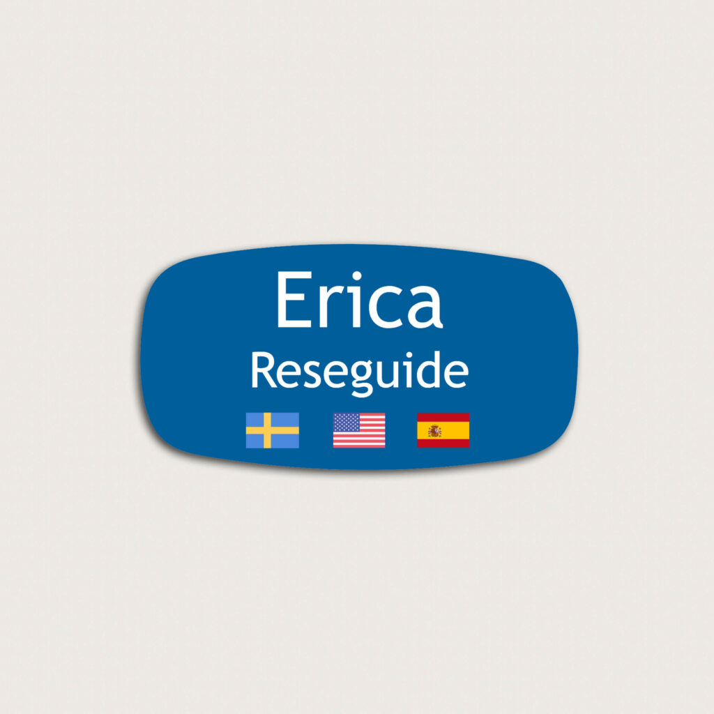 Namnskylt Reseguide med flaggor på